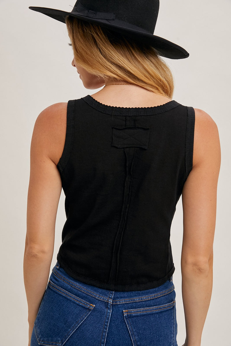 BUTTON DOWN TANK TOP - BLACK