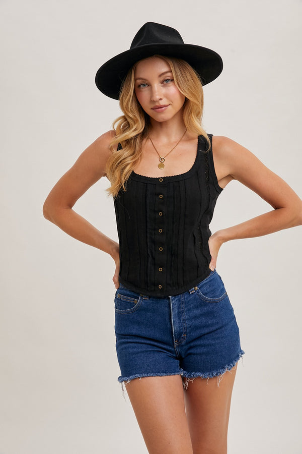 BUTTON DOWN TANK TOP - BLACK