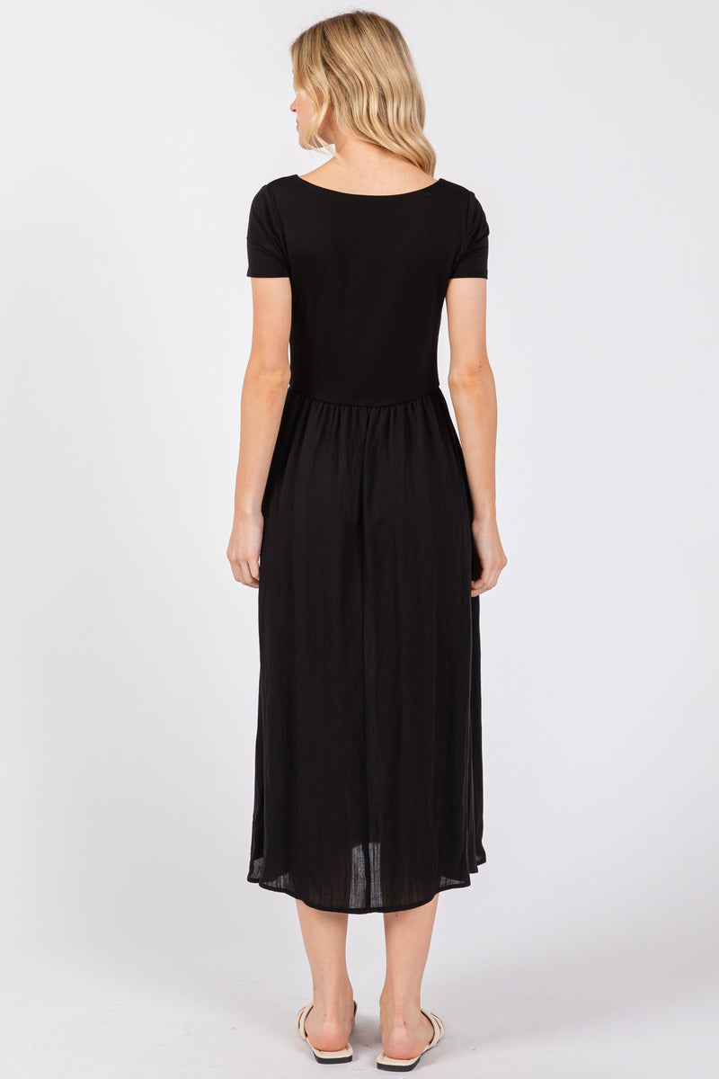 RAYON MODAL MIDI DRESS - BLACK