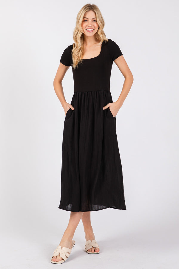 RAYON MODAL MIDI DRESS - BLACK