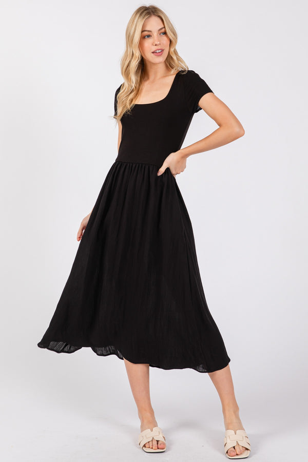 RAYON MODAL MIDI DRESS - BLACK