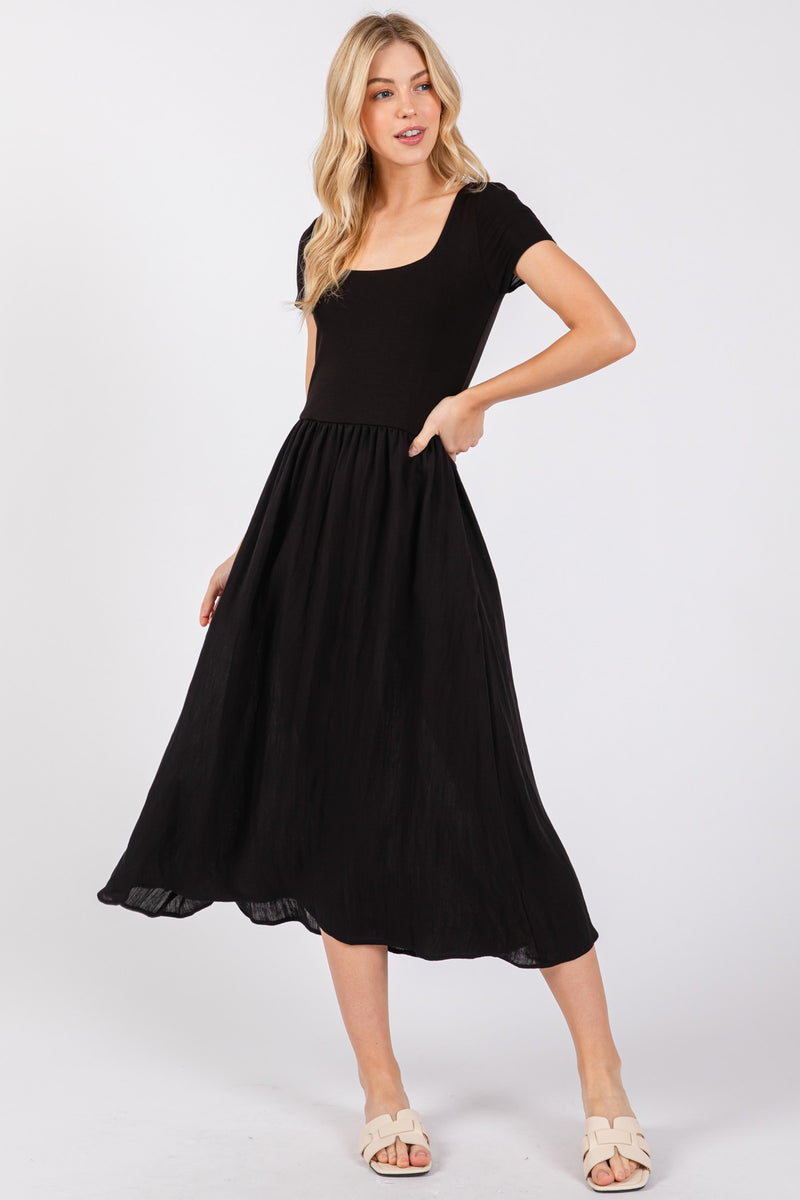 RAYON MODAL MIDI DRESS - BLACK