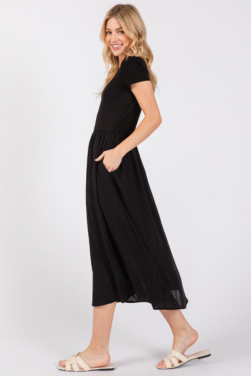 RAYON MODAL MIDI DRESS - BLACK