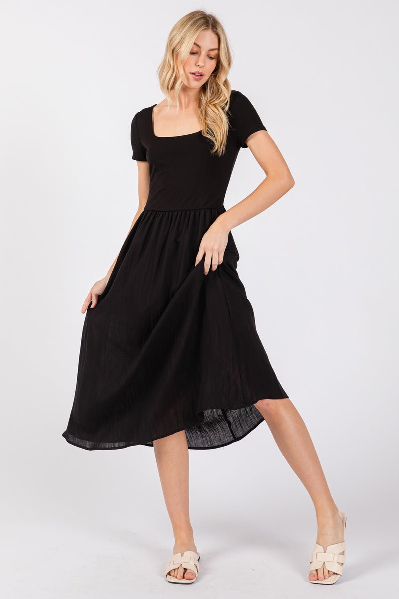 RAYON MODAL MIDI DRESS - BLACK
