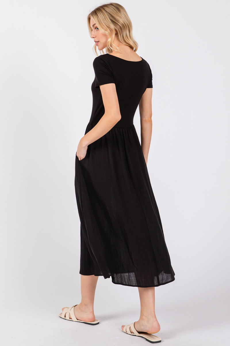 RAYON MODAL MIDI DRESS - BLACK
