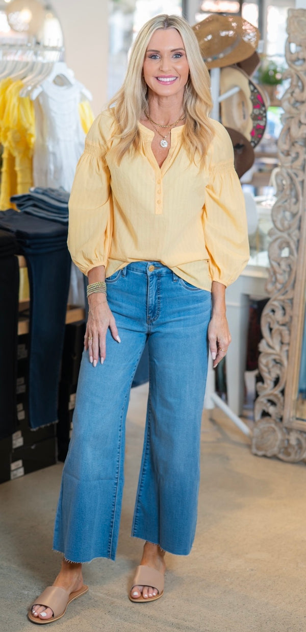 SUNDROP HENLEY BLOUSE - YELLOW