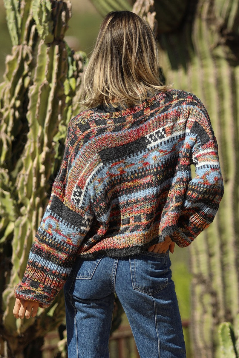 PATTERNED V-NECK SWEATER - MULTI