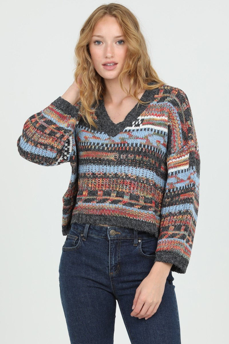 PATTERNED V-NECK SWEATER - MULTI