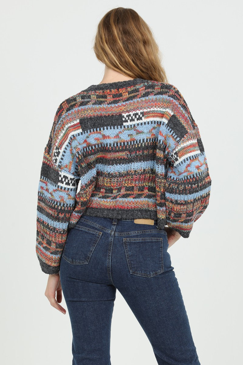 PATTERNED V-NECK SWEATER - MULTI