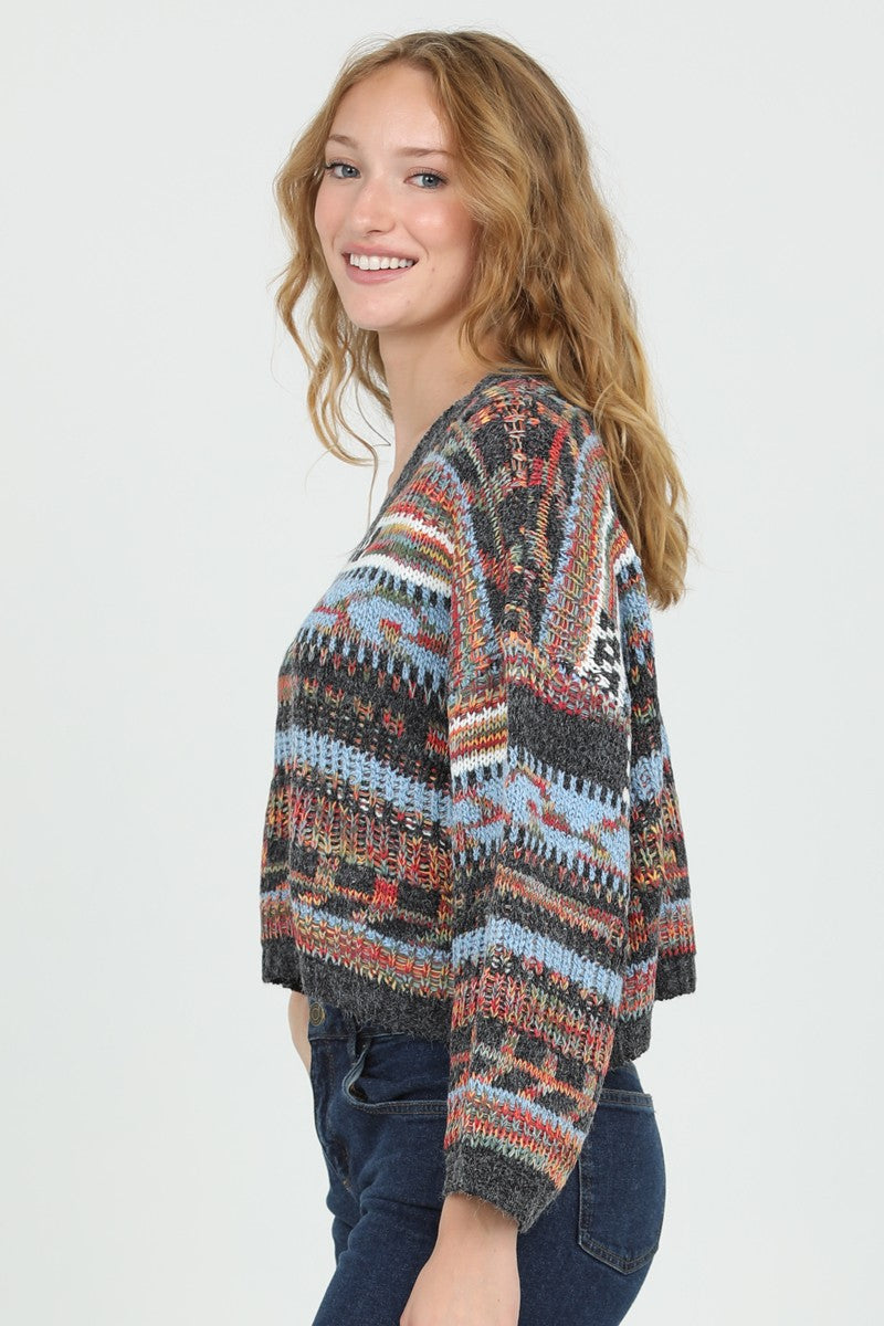 PATTERNED V-NECK SWEATER - MULTI