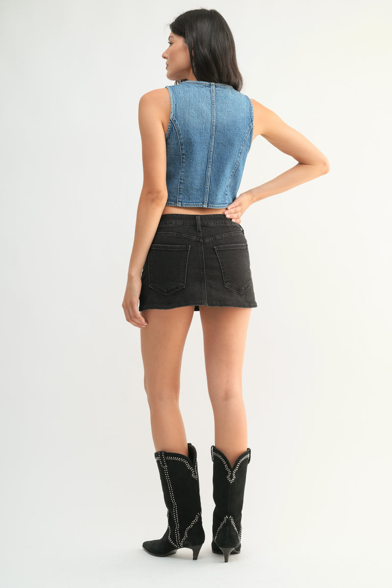 DENIM MINI SKORT - WASHED BLACK