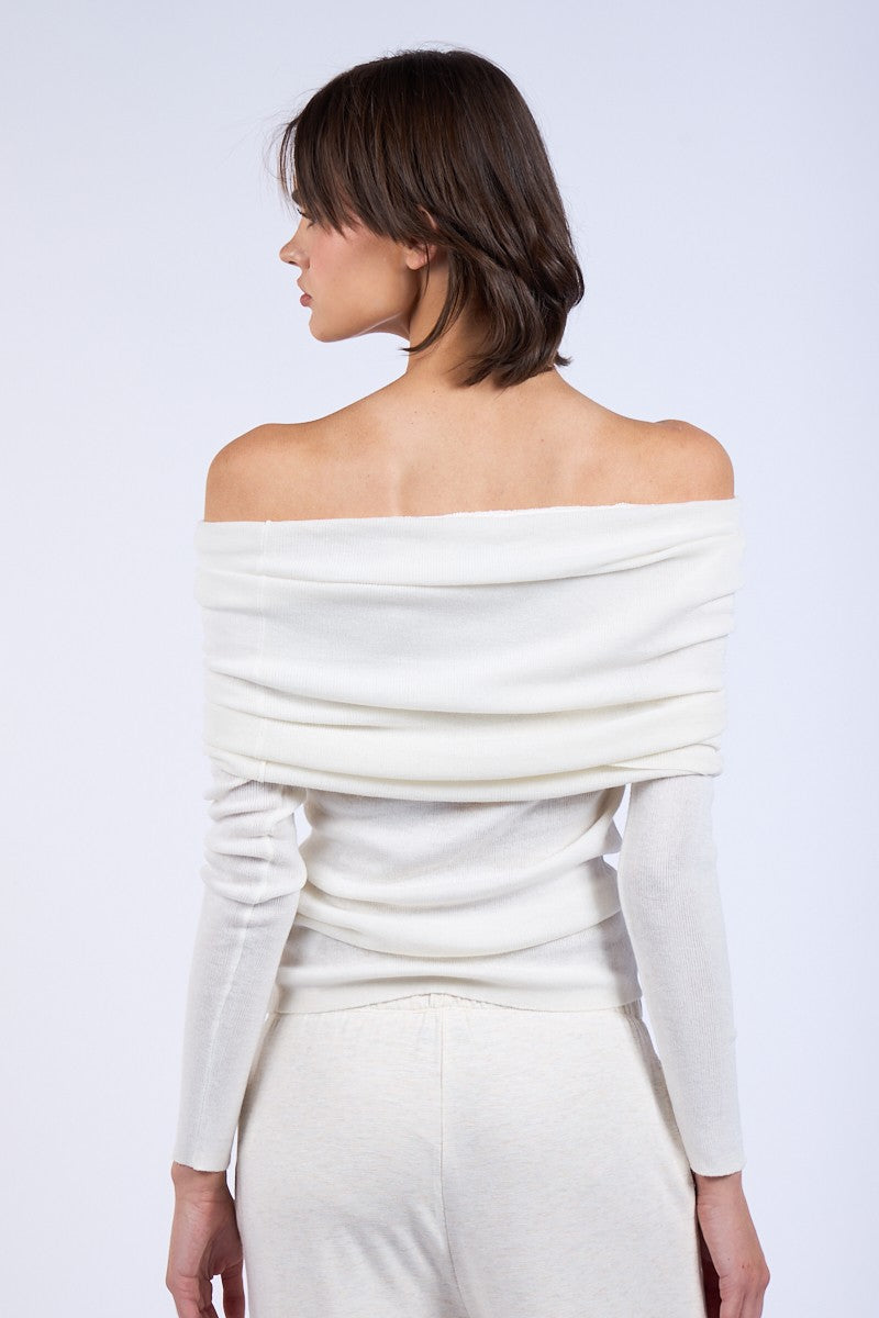 OVERFOLD OFF-SHOULDER  SWEATER TOP - WHITE