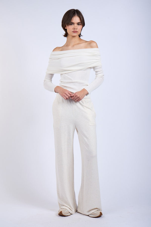 OVERFOLD OFF-SHOULDER  SWEATER TOP - WHITE