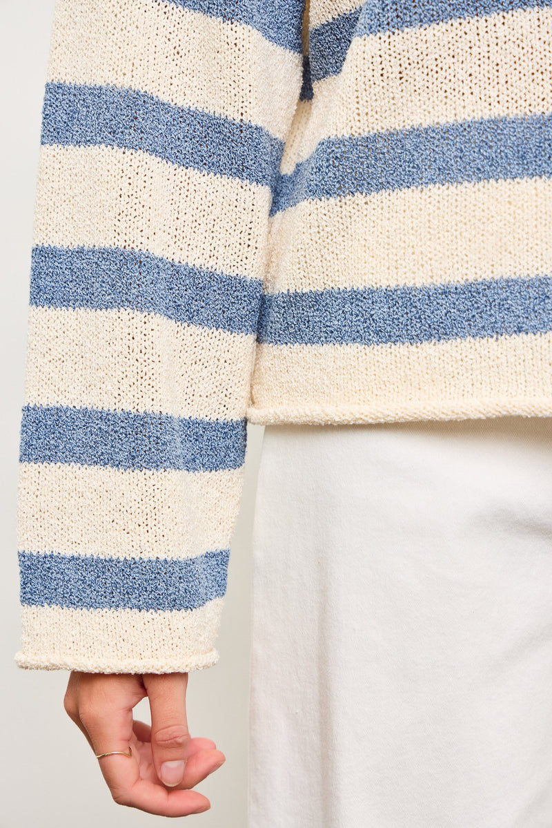 STRIPED TEXTURE KNIT SWEATER - DENIM COMBO