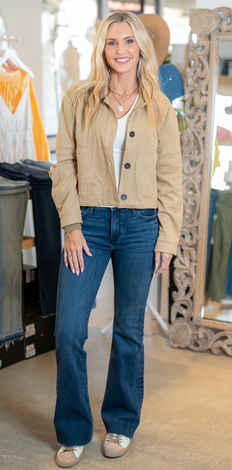 FAUX SUEDE JACKET - CAMEL