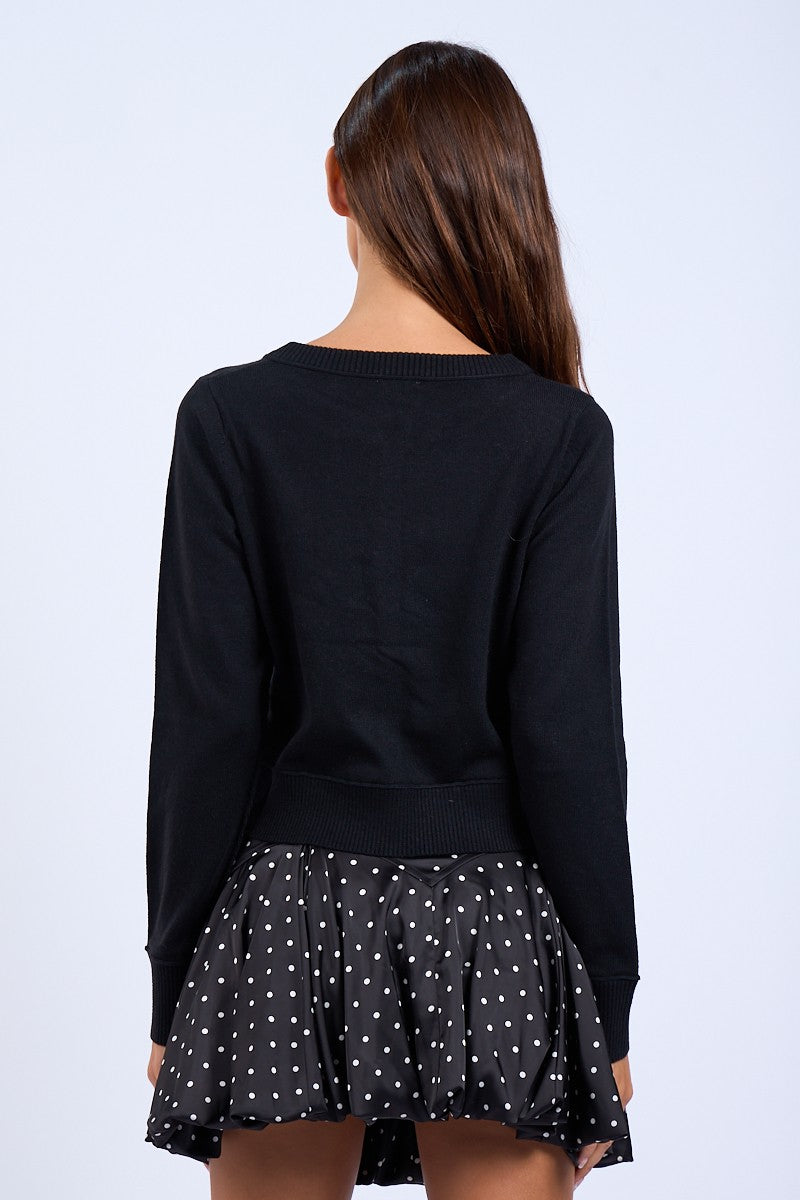 FRONT BUTTON KNIT CARDIGAN - BLACK