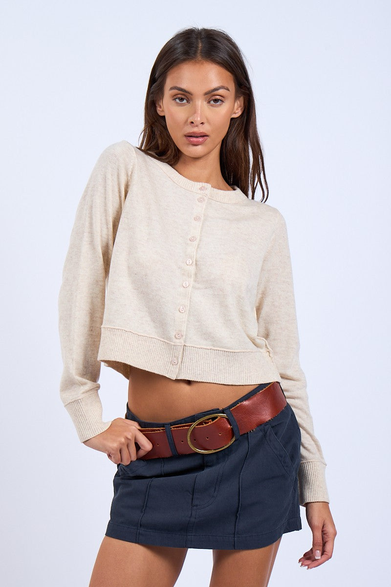 FRONT BUTTON KNIT CARDIGAN - OATMEAL