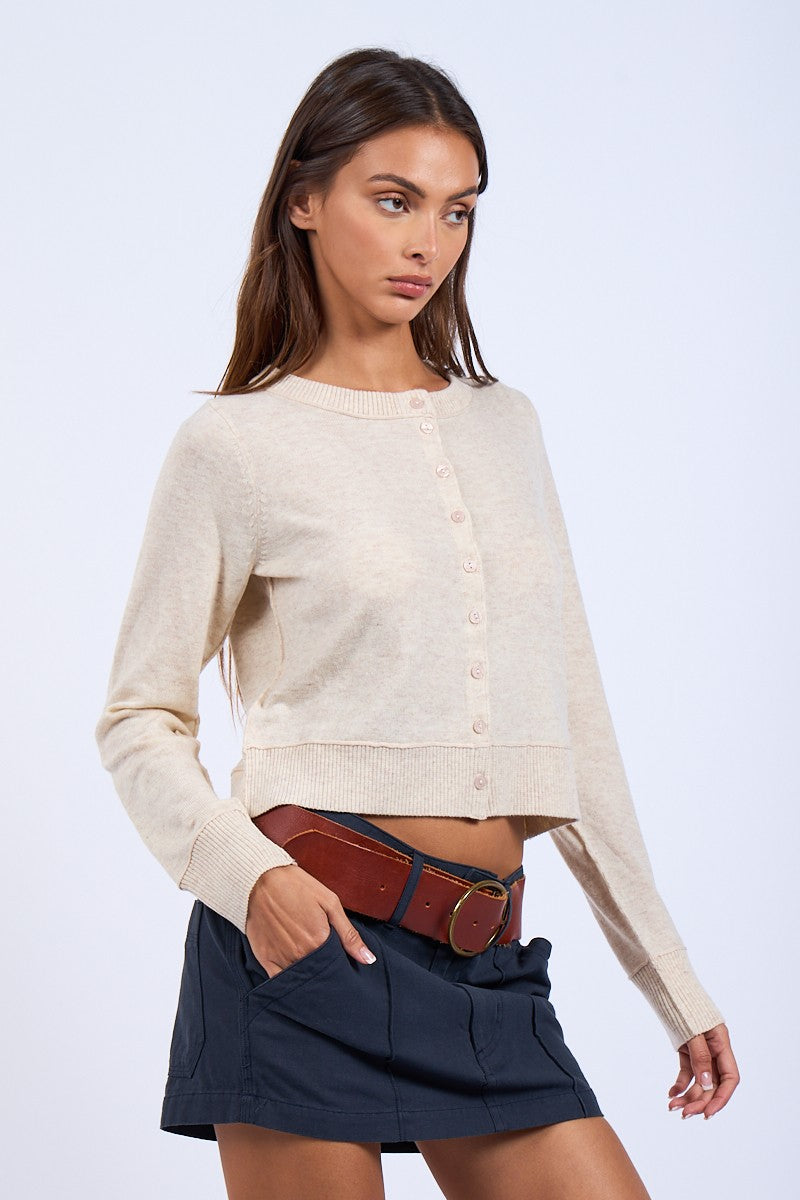 FRONT BUTTON KNIT CARDIGAN - OATMEAL