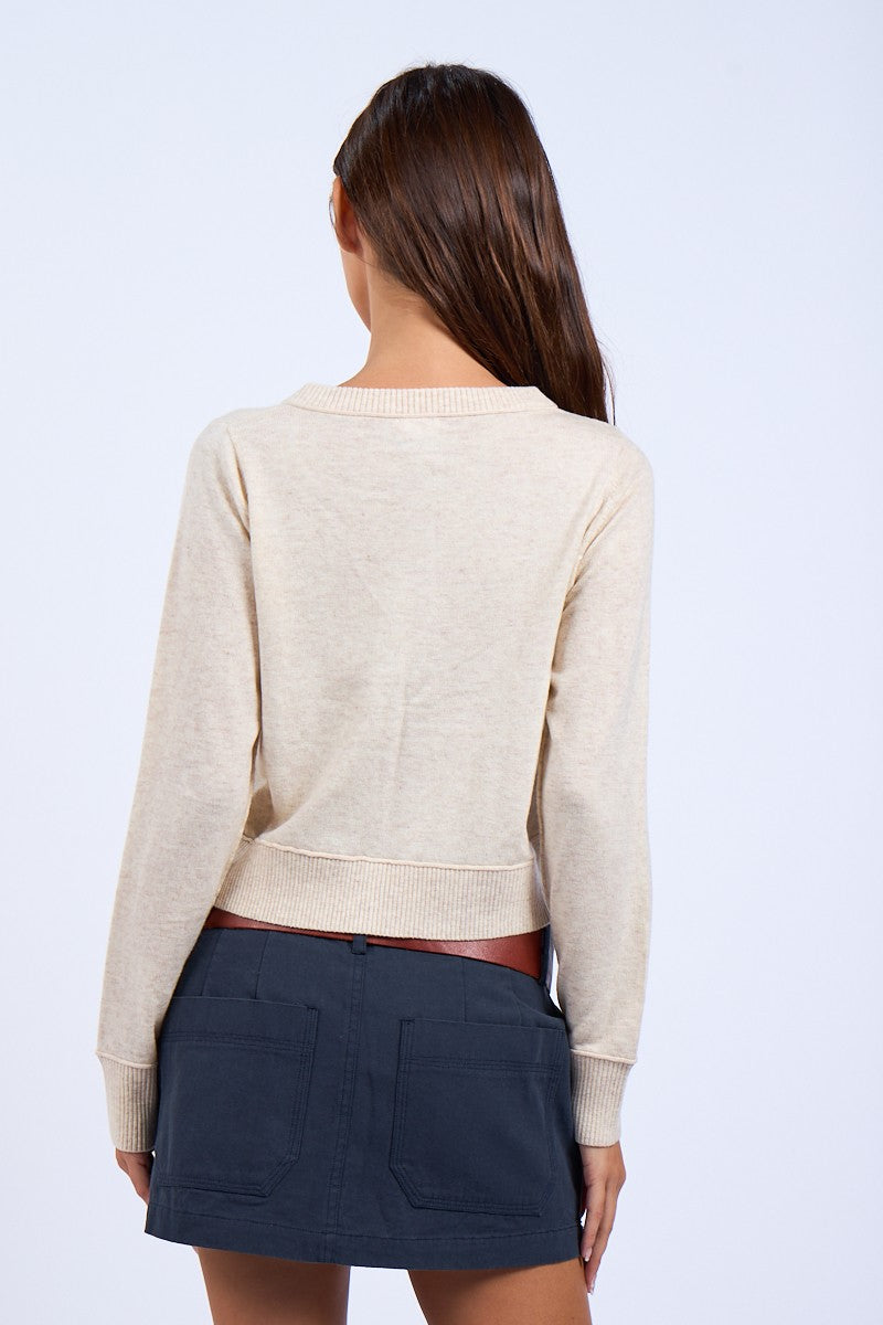 FRONT BUTTON KNIT CARDIGAN - OATMEAL