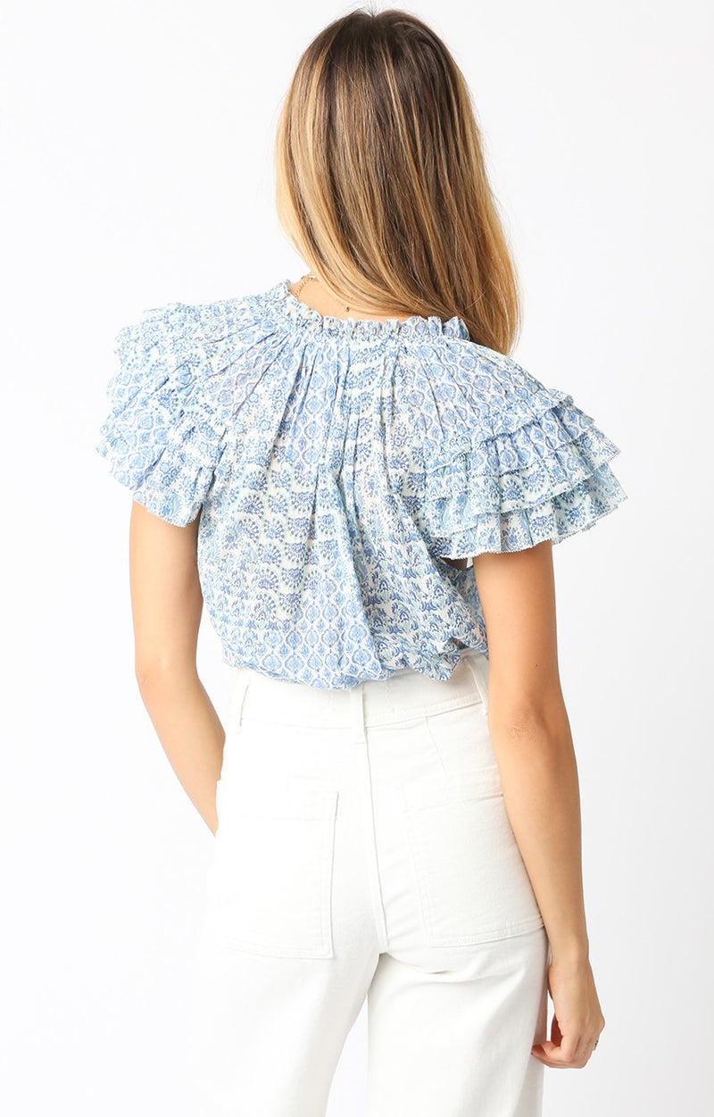 LOUISE FLORAL TOP - BLUE/WHITE