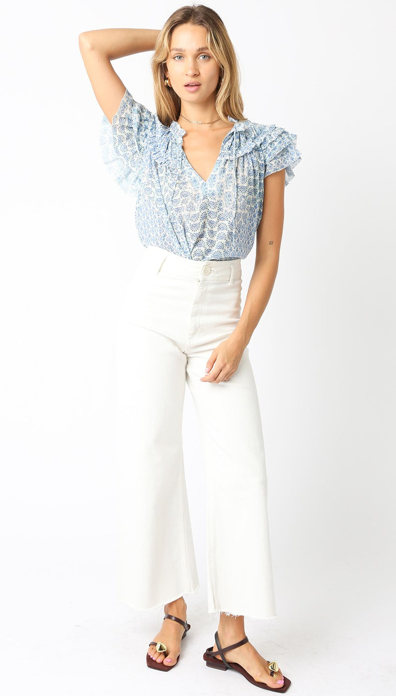 LOUISE FLORAL TOP - BLUE/WHITE
