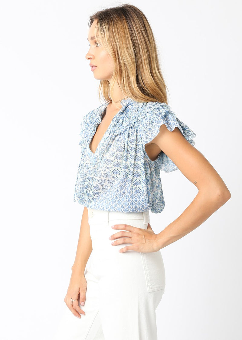 LOUISE FLORAL TOP - BLUE/WHITE
