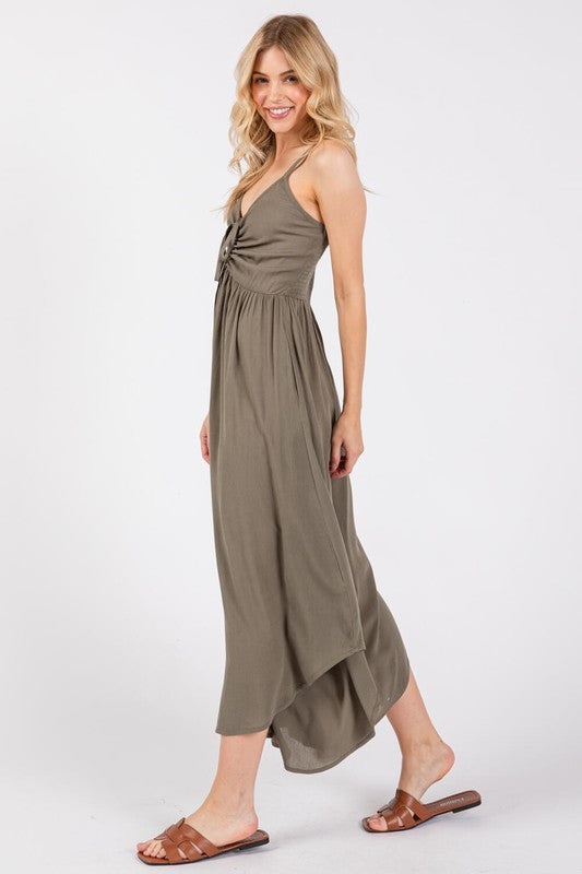 FRONT RUCHED MIDI JUMPSUIT - SAGE GREEN