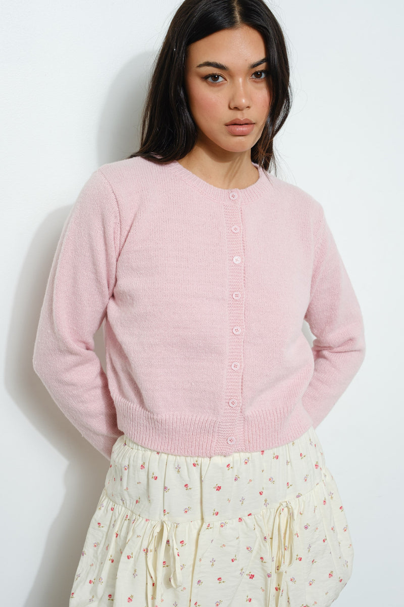 BASIC BUTTON DOWN CARDIGAN - DUSTY PINK