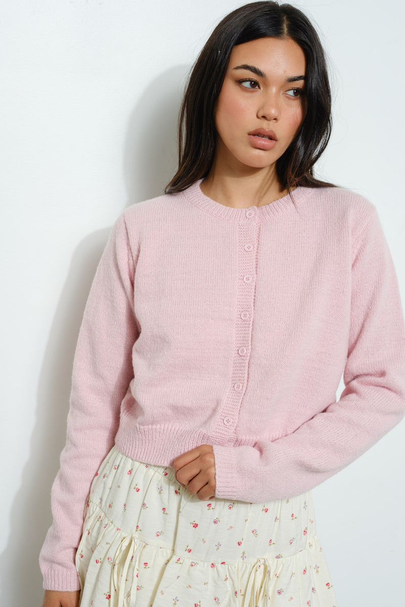 BASIC BUTTON DOWN CARDIGAN - DUSTY PINK