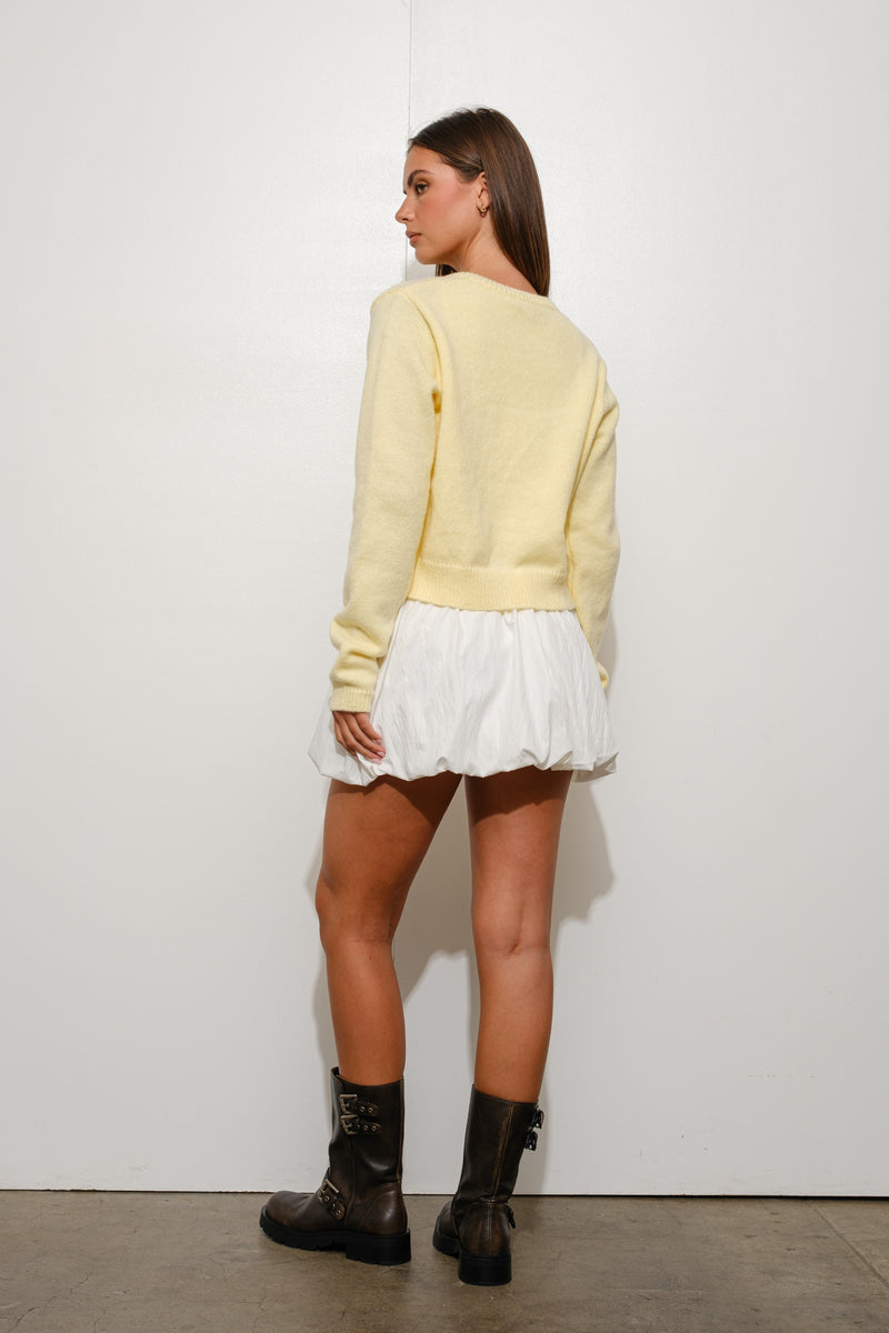 BASIC BUTTON DOWN CARDIGAN - LIGHT YELLOW