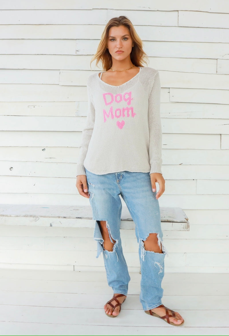 WOODEN SHIPS 'DOG MOM' SWEATER - BLUSH CHAMPAGNE/PRETTY PINK