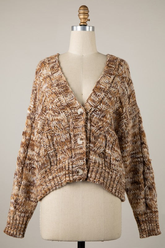 CHUNKY KNIT CROPPED CARDIGAN - CAMEL