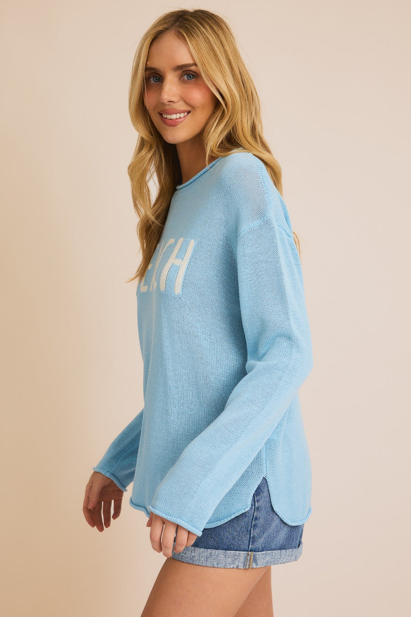 LIGHTWEIGHT 'BEACH' SWEATER - BABY BLUE/WHITE