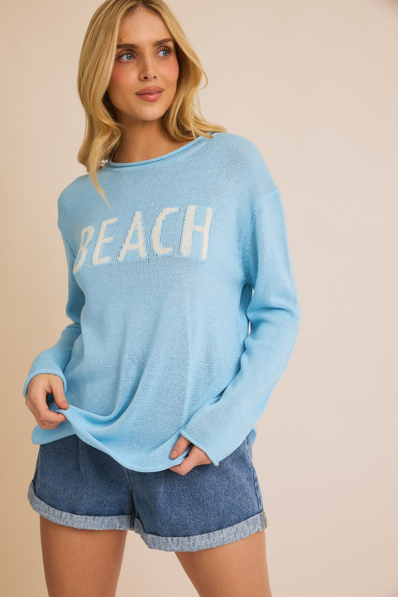 LIGHTWEIGHT 'BEACH' SWEATER - BABY BLUE/WHITE