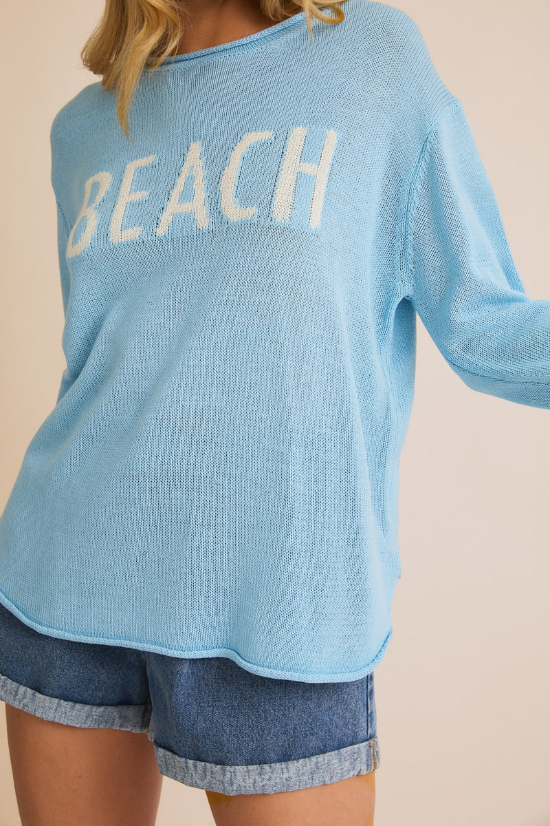 LIGHTWEIGHT 'BEACH' SWEATER - BABY BLUE/WHITE