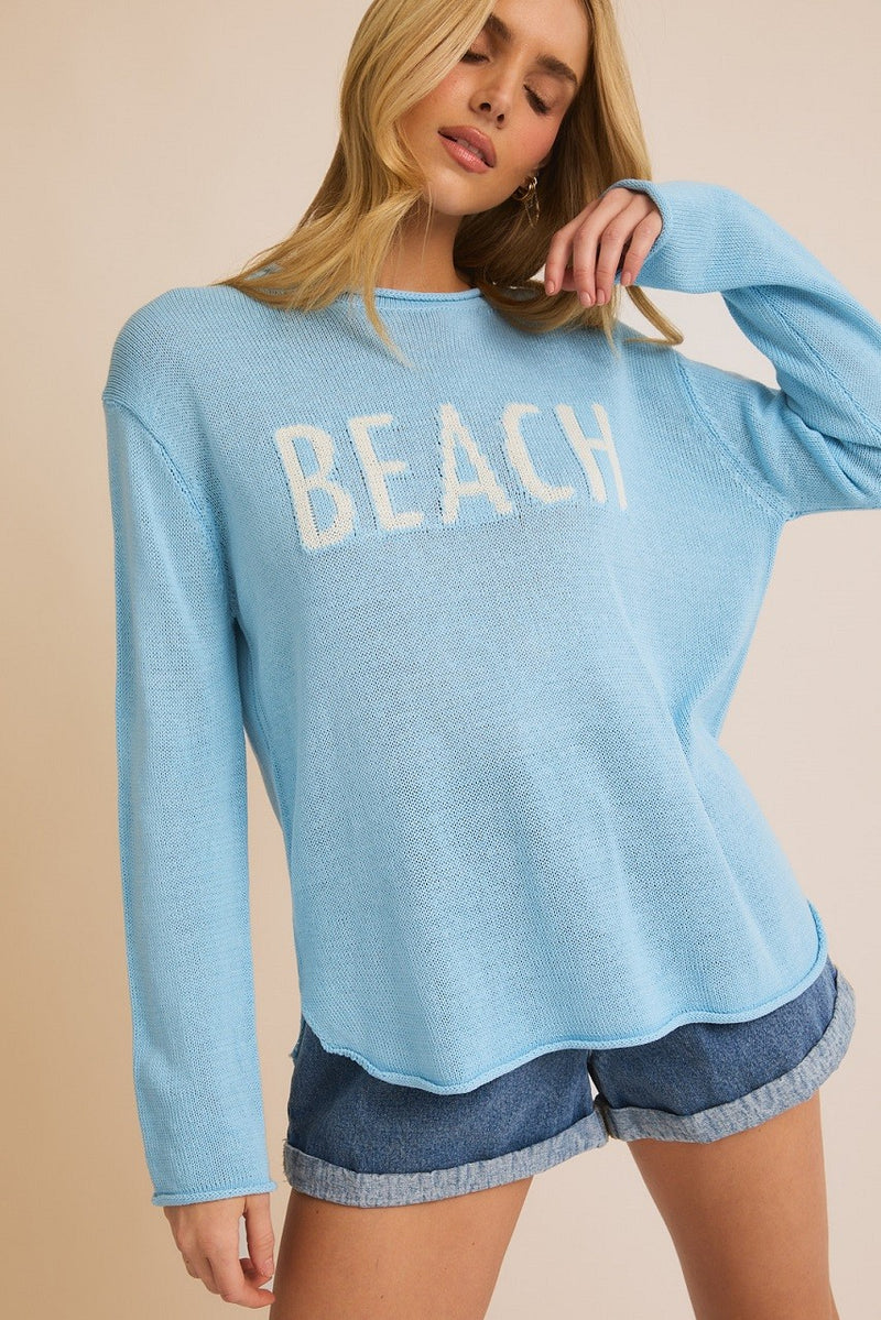 LIGHTWEIGHT 'BEACH' SWEATER - BABY BLUE/WHITE