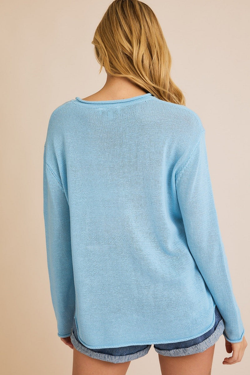 LIGHTWEIGHT 'BEACH' SWEATER - BABY BLUE/WHITE