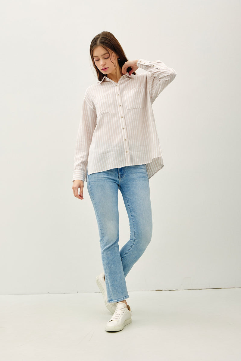 STRIPED BUTTON UP SHIRT - NATURAL