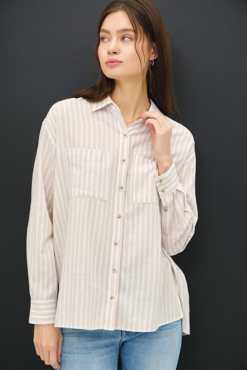 STRIPED BUTTON UP SHIRT - NATURAL