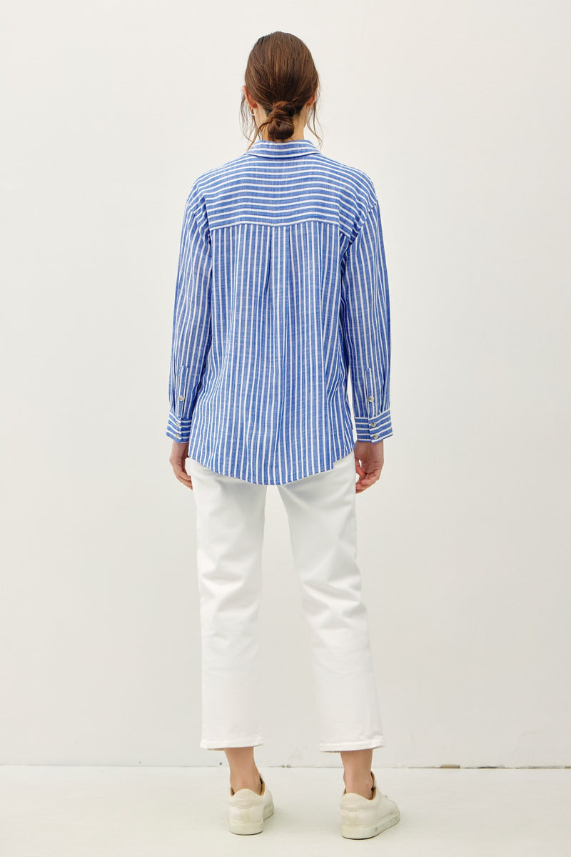 STRIPED BUTTON UP SHIRT - DENIM BLUE