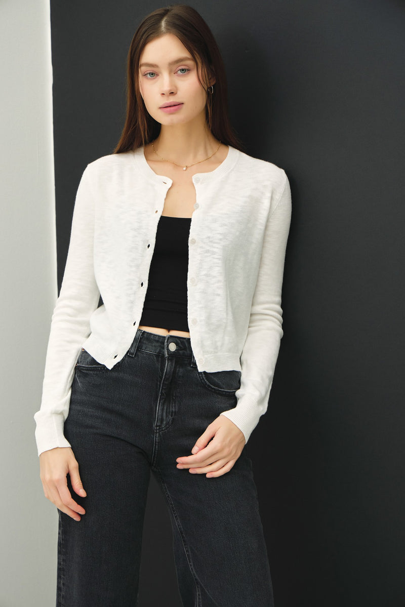 COTTON SLUB BUTTON UP CARDIGAN - IVORY