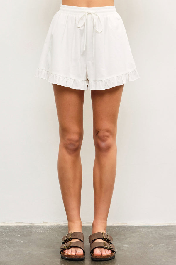 RUFFLE HEM SHORTS - WHITE