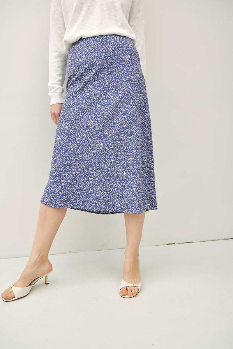 FLORAL PRINT MIDI SKIRT - NAVY