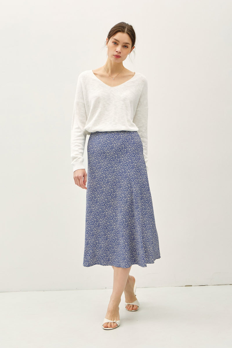 FLORAL PRINT MIDI SKIRT - NAVY