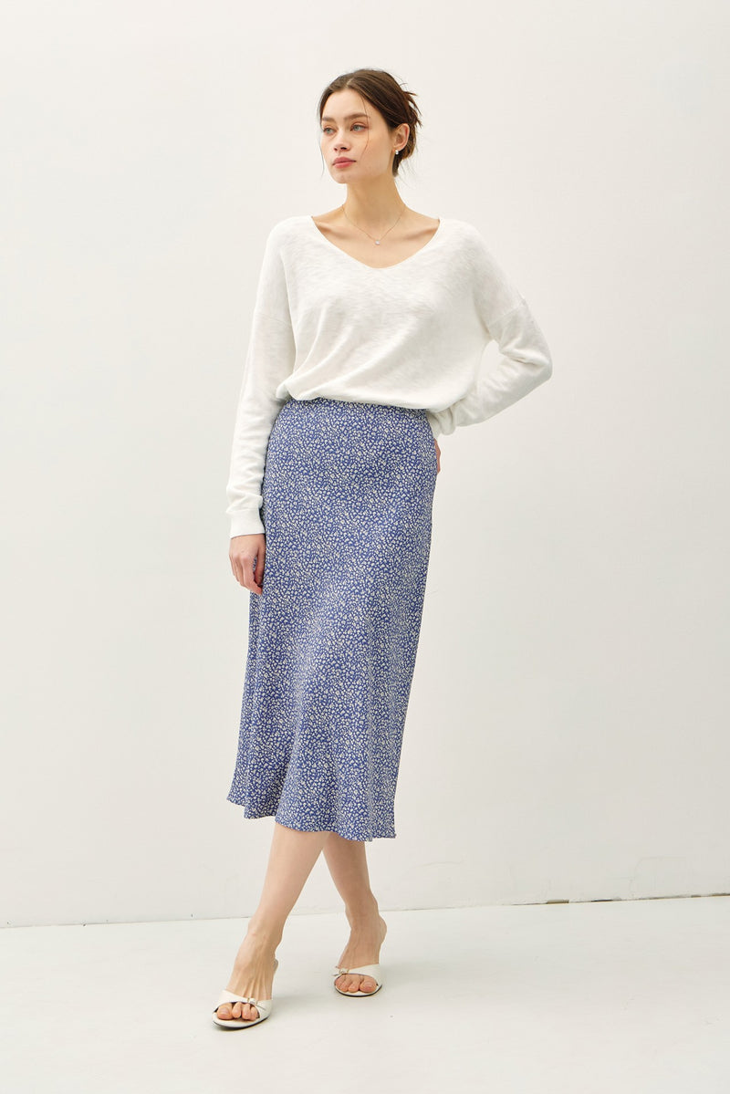 FLORAL PRINT MIDI SKIRT - NAVY