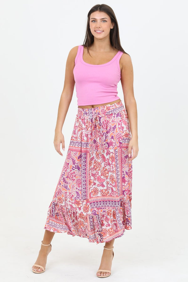 FLORAL ASYMMETRIC MAXI SKIRT - PINK