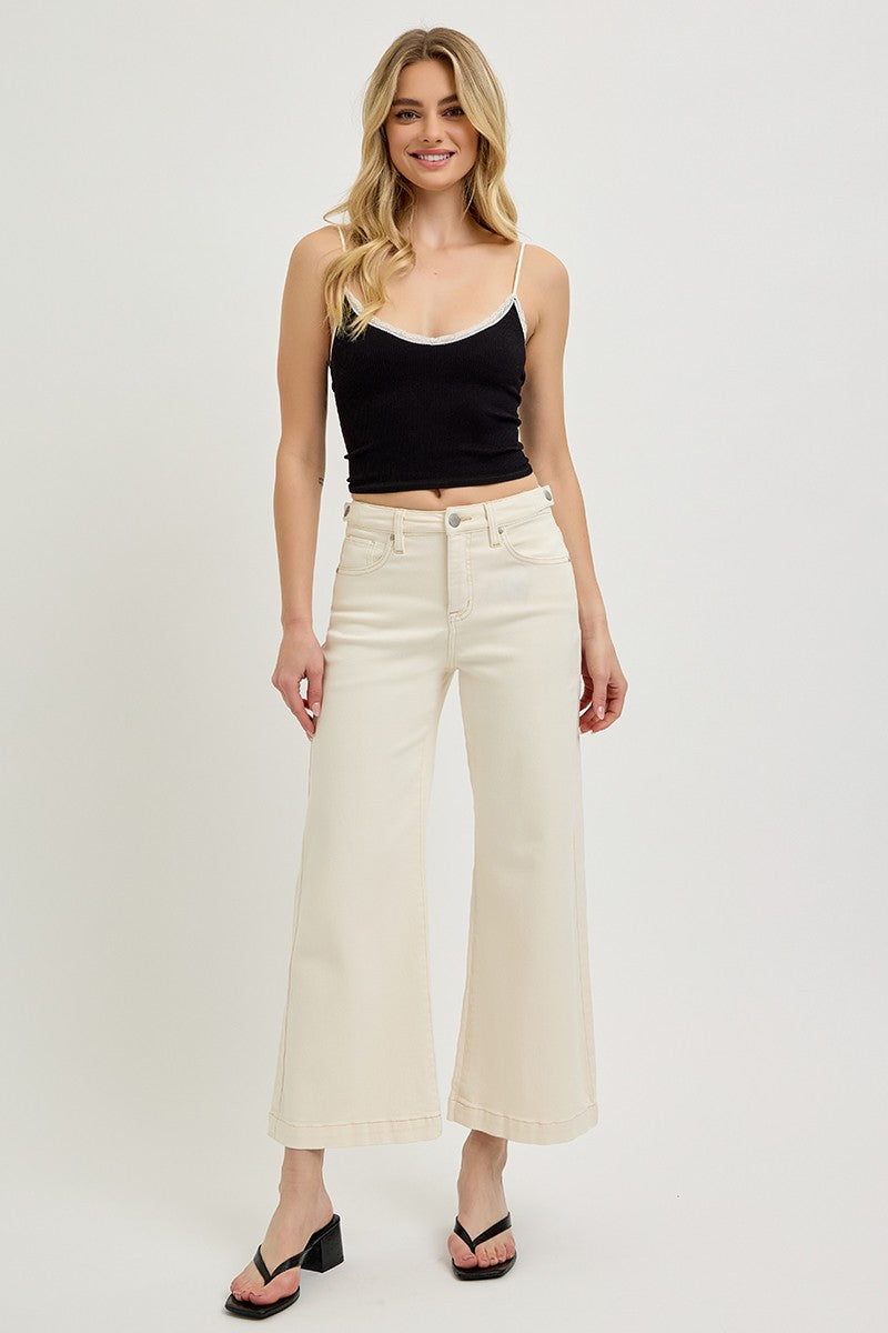 TC HIGH RISE WIDE LEG JEANS - IVORY