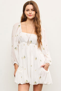 EMBROIDERED FLOWER DRESS - OFF WHITE