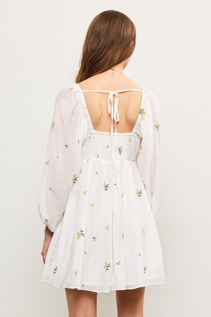 EMBROIDERED FLOWER DRESS - OFF WHITE