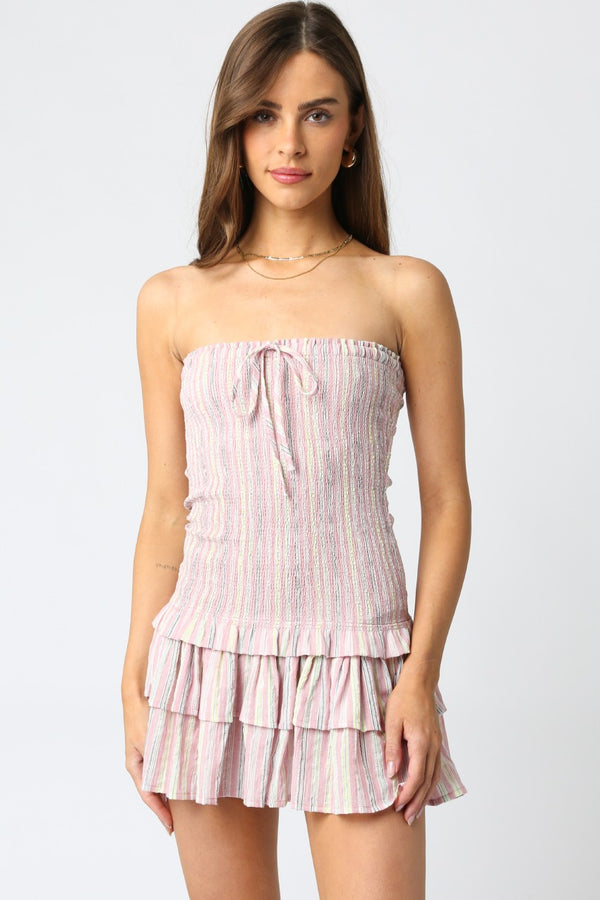 MICAH RUFFLED MINI DRESS - PINK/YELLOW